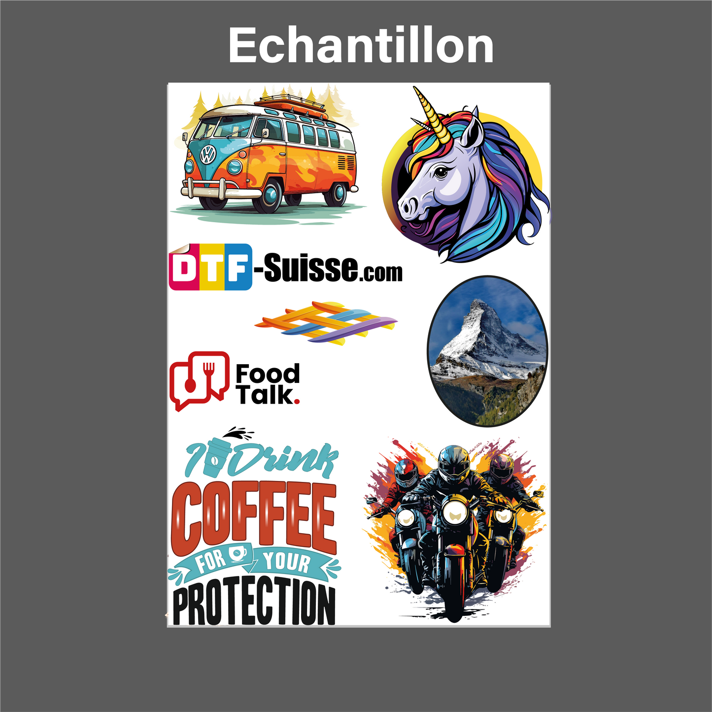 Échantillons Transfert Stickers DTF UV